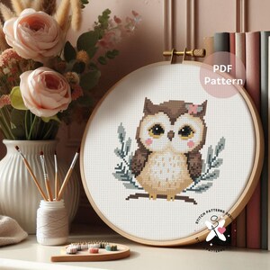 Patrón de punto de cruz de búho: Diseño de bordado de aves (patrón en PDF) imagen 8