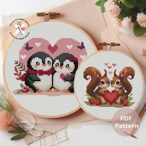 Couples Cross Stitch Pattern Set: Valentine&#39;s Day Design (PDF Download)