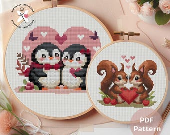 Couples Cross Stitch Pattern Set: Valentine's Day Design (PDF Download)