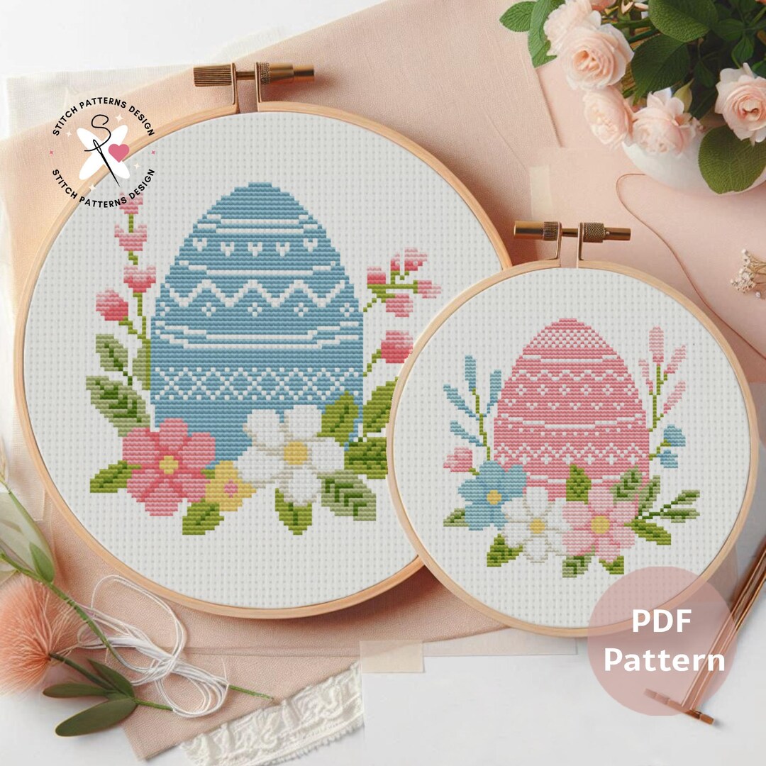 Easter Egg Cross Stitch Pattern Set: Floral Design (PDF Downloadable ...