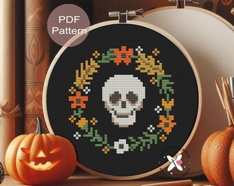 Skull Cross Stitch Pattern: Small Cozy Halloween Design (PDF Pattern)