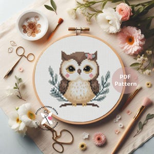 Patrón de punto de cruz de búho: Diseño de bordado de aves (patrón en PDF) imagen 10