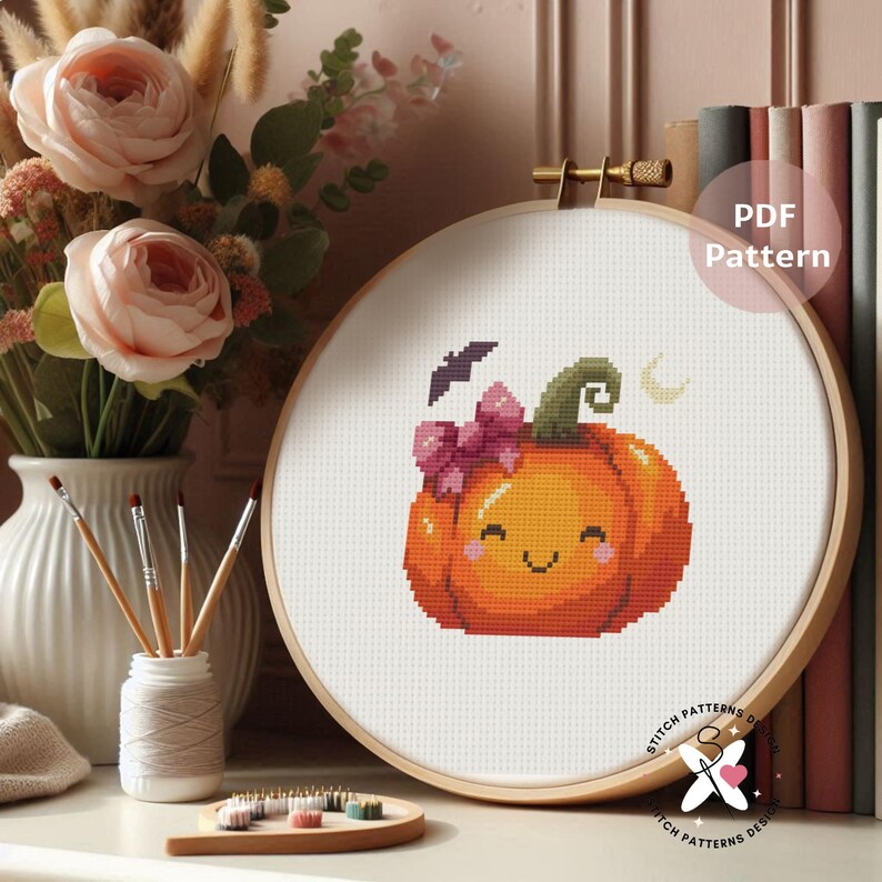 Cute Pumpkin Cross Stitch Pattern: Halloween Embroidery (PDF Pattern) image 9
