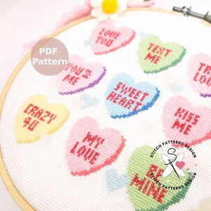 Candy Hearts Cross Stitch Pattern: Valentine's Day DIY (PDF Pattern) - Etsy