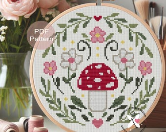 Mushroom Floral Cross Stitch Pattern (PDF Pattern)