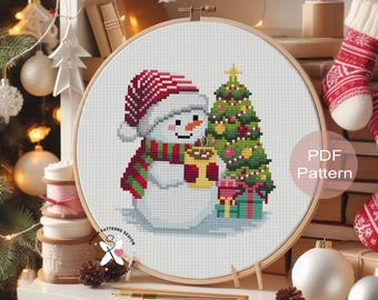 Kreuzstichmuster Weihnachten Schneemann: DIY Ornament Ornament (PDF-Muster)
