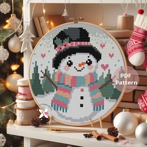 Snowman PDF cross stitch pattern | Christmas Cross stitch Pattern | Instant download