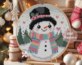 Snowman Cross Stitch Pattern: Christmas Embroidery Decor (PDF Pattern)