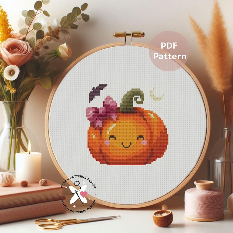 Cute Pumpkin Cross Stitch Pattern: Halloween Embroidery (PDF Pattern) image 8