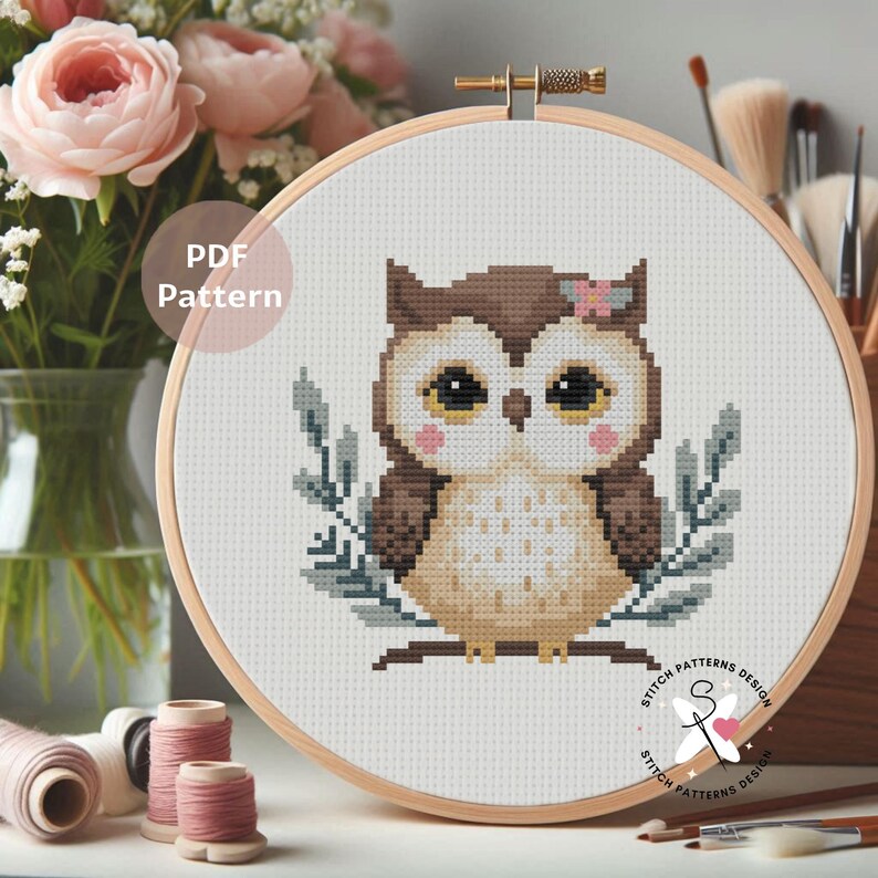 Patrón de punto de cruz de búho: Diseño de bordado de aves (patrón en PDF) imagen 5