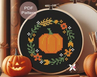 Pumpkin Cross Stitch Pattern: Small Cozy Halloween Design (PDF Pattern)