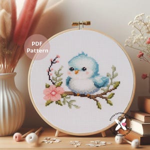 Blue Bird Cross Stitch Pattern: Bird Embroidery Design (Instant Download)