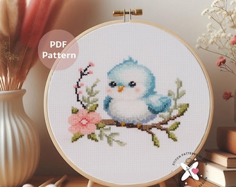 Blue Bird Cross Stitch Pattern: Bird Embroidery Design (Instant Download)