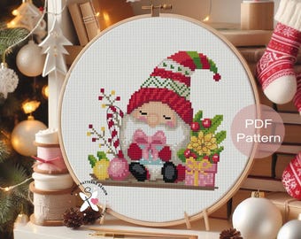 Christmas Gnome Cross Stitch Pattern Holiday Design (PDF Pattern)