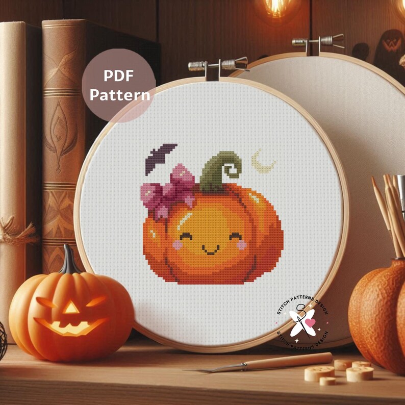 Cute Pumpkin Cross Stitch Pattern: Halloween Embroidery (PDF Pattern) image 10