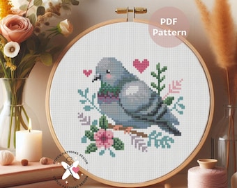 Pigeon Cross Stitch Pattern, Bird Embroidery Design (PDF Pattern)