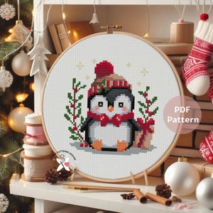 Christmas Penguin Cross Stitch Pattern: Winter Holiday DIY (PDF Pattern)