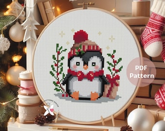 Christmas Penguin Cross Stitch Pattern: Winter Holiday DIY (PDF Pattern)