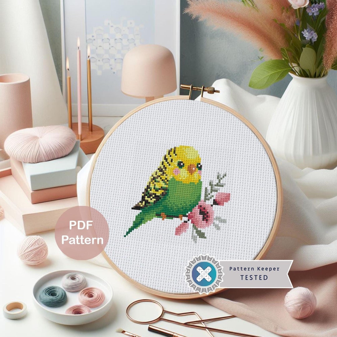 Green Budgie PDF Cross Stitch Pattern | Bird Cross Stitch Pattern ...