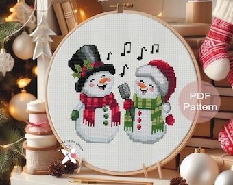 Snowmen Cross Stitch Pattern: Winter Holiday Embroidery (PDF Pattern)