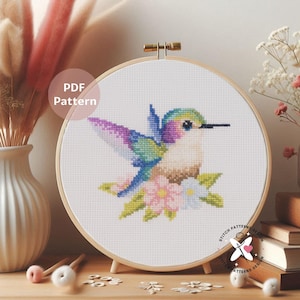 Hummingbird Cross Stitch Pattern: Bird Embroidery Design (PDF Download)