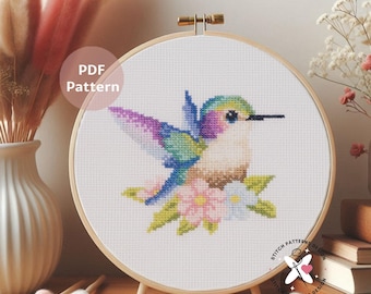 Hummingbird Cross Stitch Pattern: Bird Embroidery Design (PDF Download)