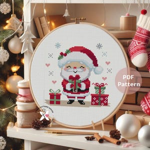 サンタクロースのクロスステッチパターン：クリスマス刺繍デザイン（PDFパターン）
