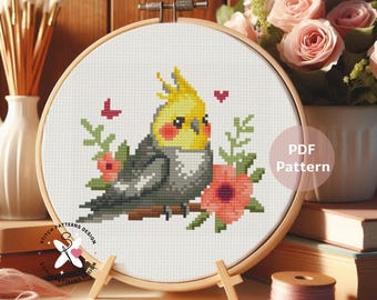 Cockatiel Cross Stitch Pattern, Bird Embroidery Design (PDF Pattern)