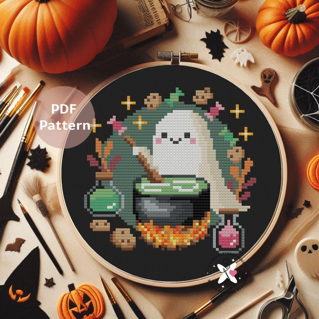 Ghost Cross Stitch Pattern: Halloween Embroidery Design (PDF Pattern ...