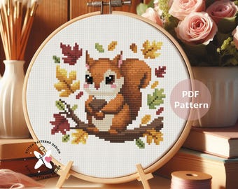 Squirrel Cross Stitch Pattern: Cute Animal Embroidery (PDF Pattern)