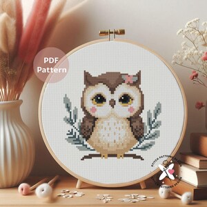 Patrón de punto de cruz de búho: Diseño de bordado de aves (patrón en PDF) imagen 6