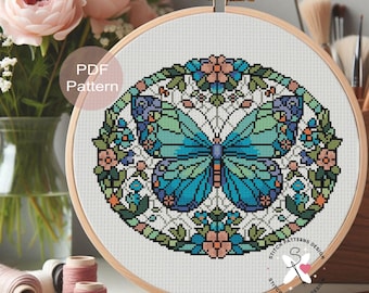 Butterfly Cross Stitch Pattern: Stained Glass Design (PDF Download)