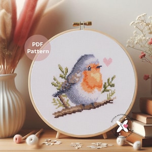 Robin Bird Cross Stitch Pattern: Detailed Chart (PDF Download)