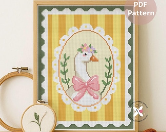 Gans mit Schleife Kreuzstich-Muster Vintage romantisches Design (PDF-Muster)