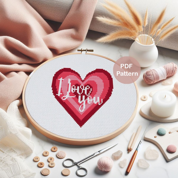 Heart cross stitch pattern PDF | Valentine's Day Cross stitch Pattern | Instant download