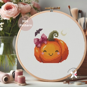 Cute Pumpkin Cross Stitch Pattern: Halloween Embroidery (PDF Pattern) image 5