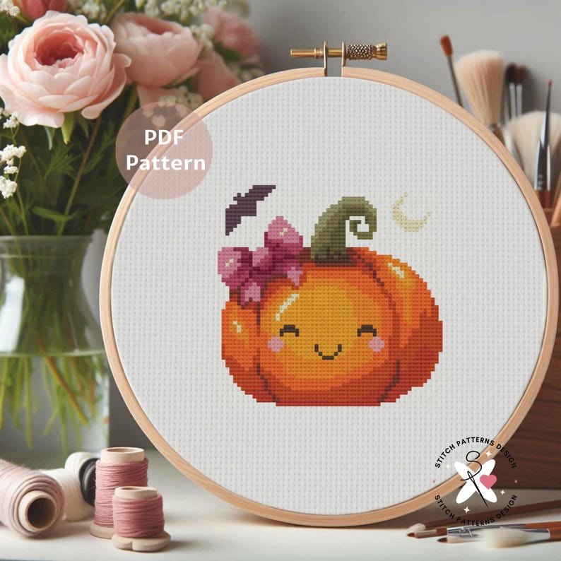 Cute Pumpkin Cross Stitch Pattern: Halloween Embroidery (PDF Pattern) image 5
