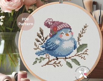 Winter Bird Cross Stitch Pattern: Winter Embroidery Design (PDF Download)