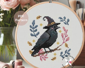 Crow Cross Stitch Pattern: Halloween Embroidery Design (PDF Pattern)