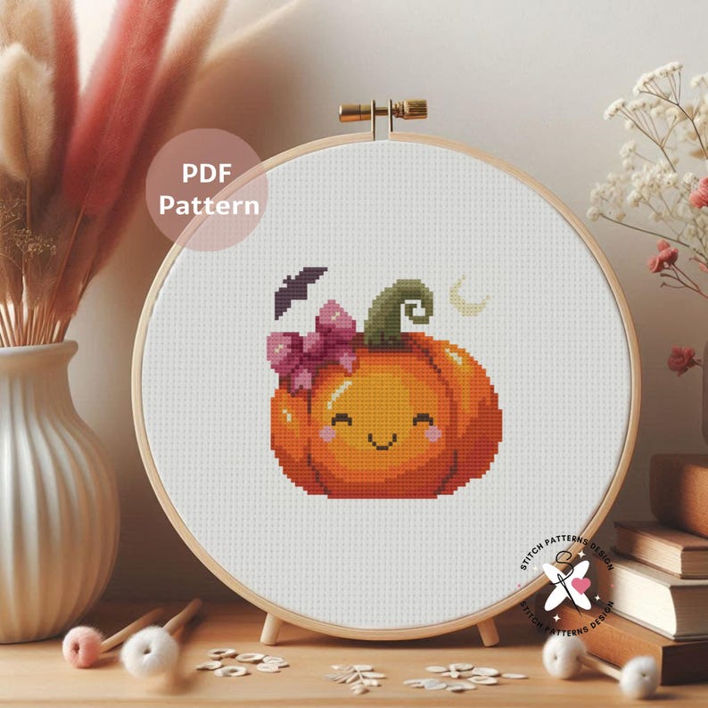 Cute Pumpkin Cross Stitch Pattern: Halloween Embroidery (PDF Pattern) image 4