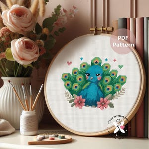 Peacock Cross Stitch Pattern, Bird Embroidery Design (Instant Download)