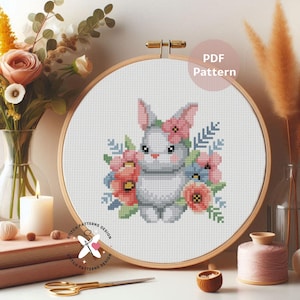 Bunny Cross Stitch Pattern, Spring Embroidery Design (PDF Pattern)