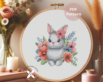 Bunny Cross Stitch Pattern, Spring Embroidery Design (PDF Pattern)