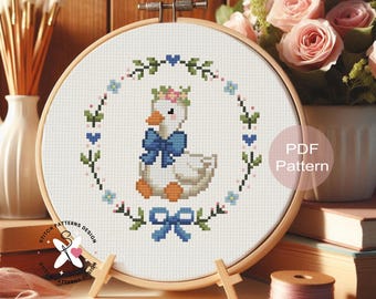 Kreuzstichmuster mit blauer Schleife - anfängerfreundlich (PDF-Muster)