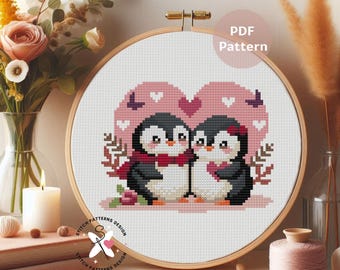 Penguin Couple Cross Stitch Pattern: Valentine's Day DIY (PDF Pattern)