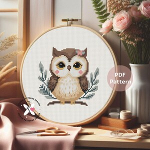 Patrón de punto de cruz de búho: Diseño de bordado de aves (patrón en PDF) imagen 4