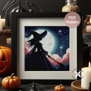 Witch Cross Stitch Pattern, Halloween Embroidery Design (PDF Pattern)