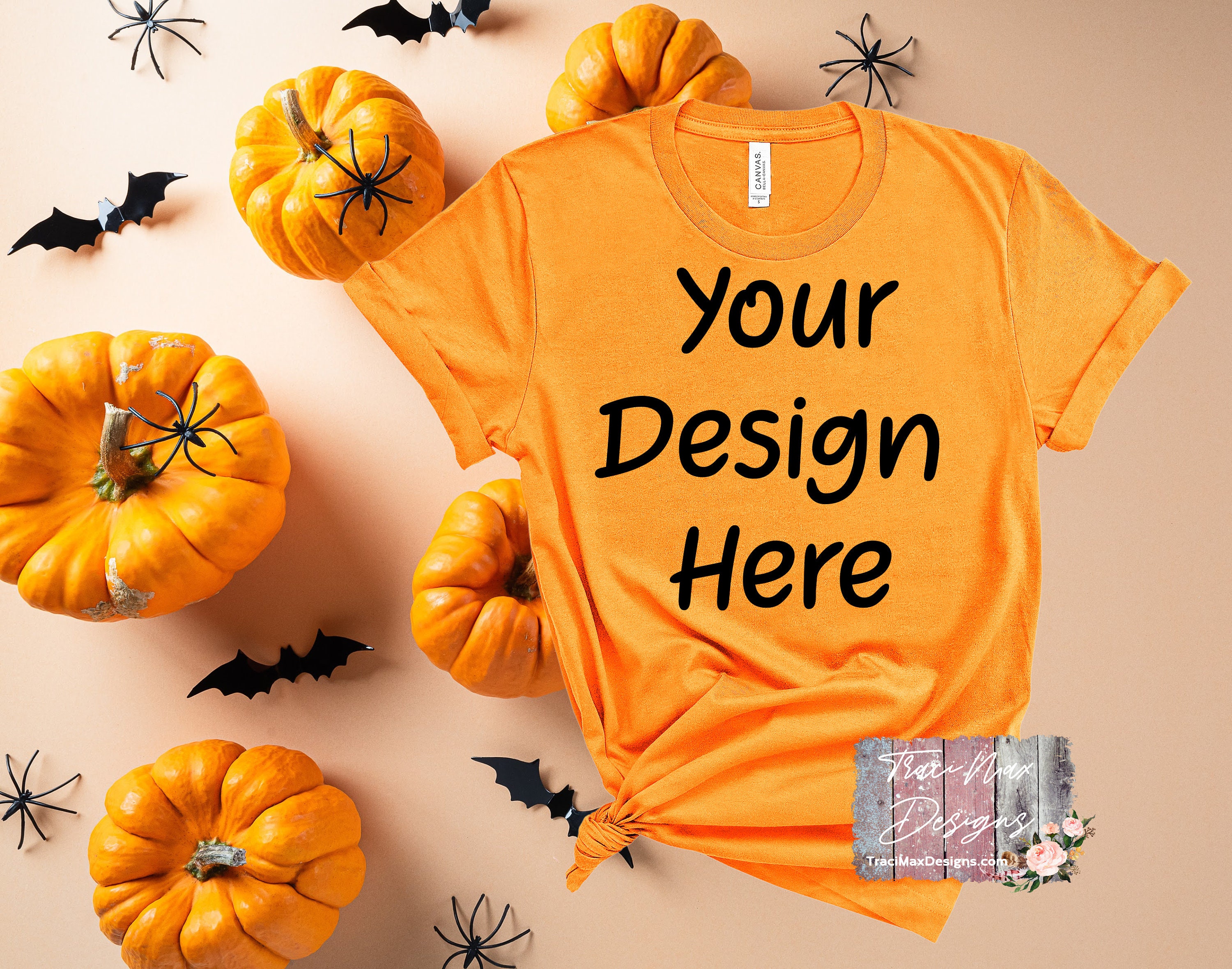 Download Halloween Bella Canvas Orange 3001 Unisex T-Shirt Mock up ...