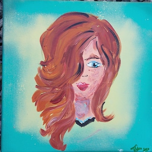 Femme aux cheveux bruns / Peinture acrylique esthétique en original / peinte sur toile / Cadeau unique peinture art photo