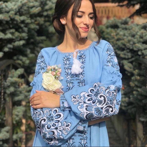 Embroidered Ukrainian Dress. Women's Long Dress! Vyshivanka. Embroidered boho dress.